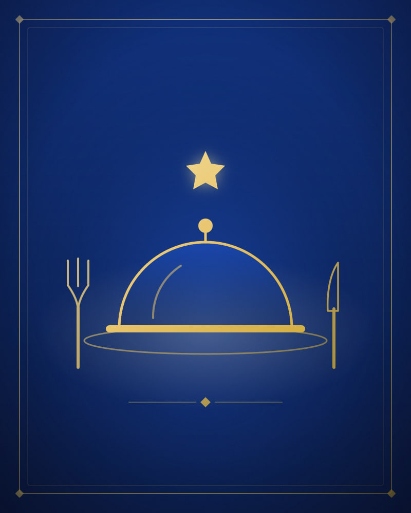 Emblème du lot : cloche de service, couvert et étoile, en or sur fond bleu nuit